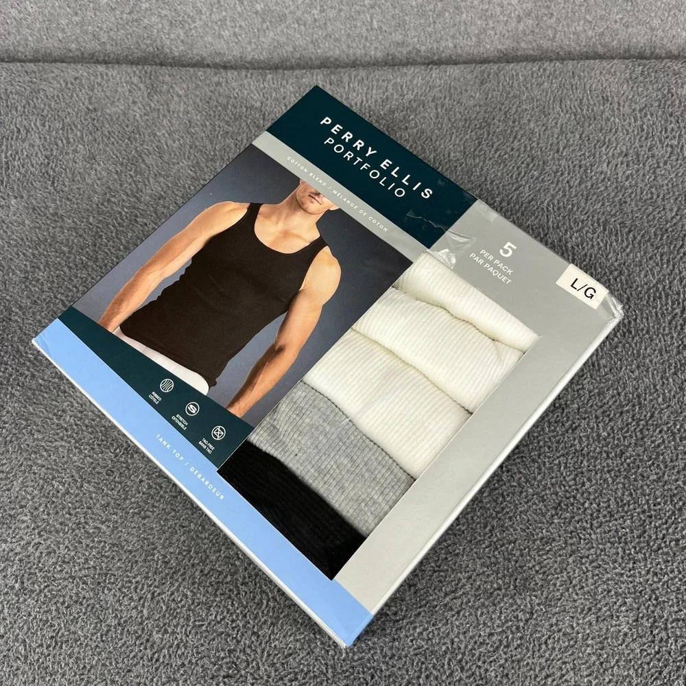 Perry Ellis Portfolio Tank Top Men Large L Multicolor 5 Pack Ribbed Cotton Blend